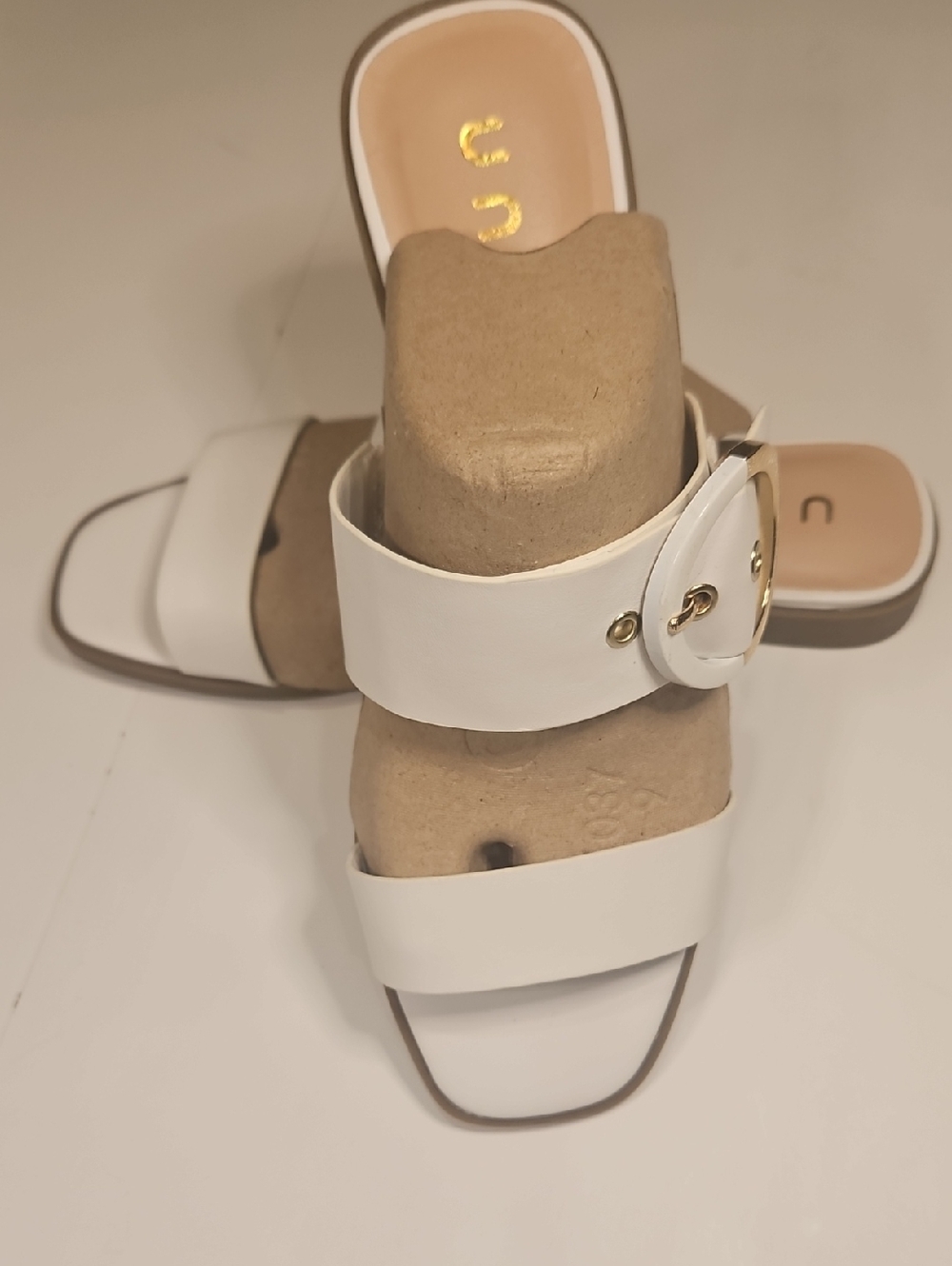Unisa White Slide Mules with Gold Buckle